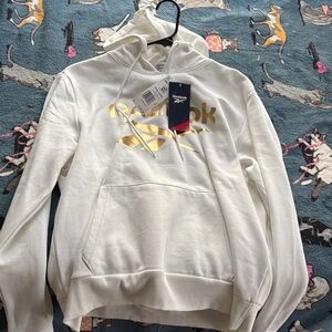 Reebok White Hoodie with Metallic Gold Accents